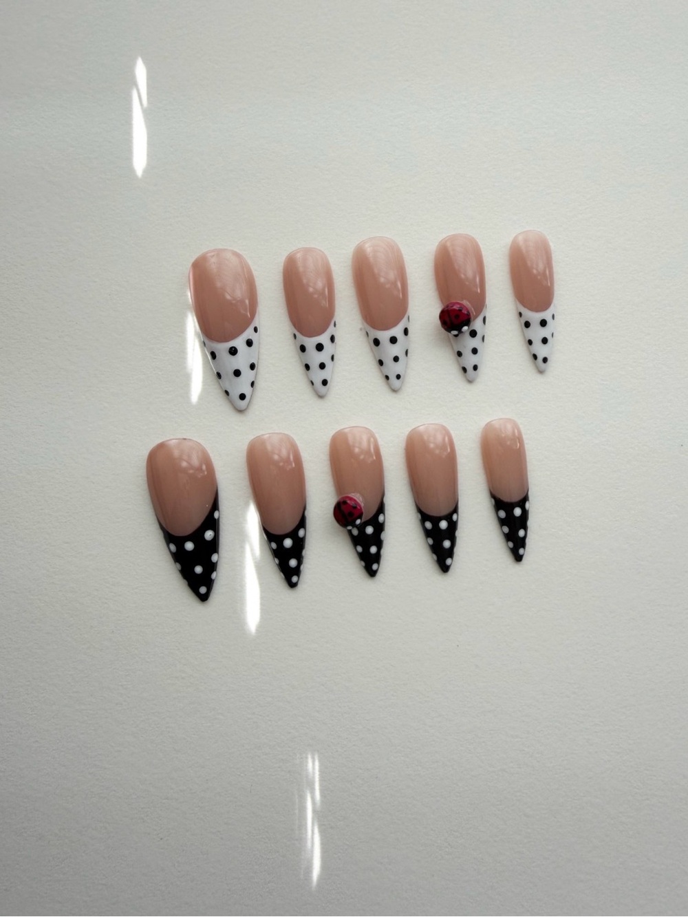 Polka Dot Press-On Nails with Black & White Accents